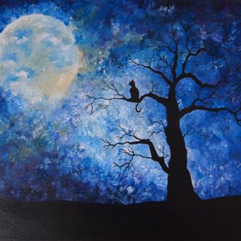 Картина под названием "Observando la Luna" - María Del Carmen Pérez, Подлинное произведение искусства, Акрил Установлен на Д…
