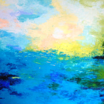 Painting titled "Blue Seascape (948-…" by Saroja Van Der Stegen, Original Artwork, Oil Mounted on Wood Stretcher frame