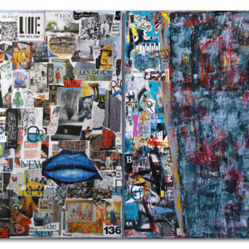 Collages intitulée "Le baiser" par Juliette Gallas, Œuvre d'art originale, Collages Monté sur Panneau de bois