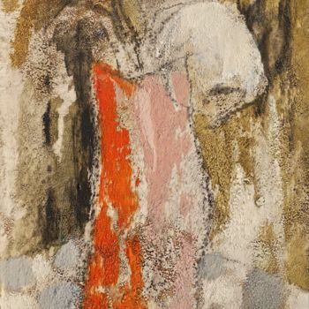 Peinture intitulée "Pot rouge ( + sable)" par Dominique Bertrand, Œuvre d'art originale, Huile