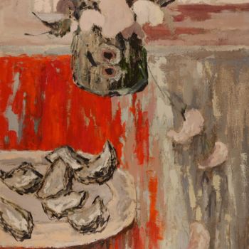 Peinture intitulée "Huîtres et fleurs" par Dominique Bertrand, Œuvre d'art originale, Huile