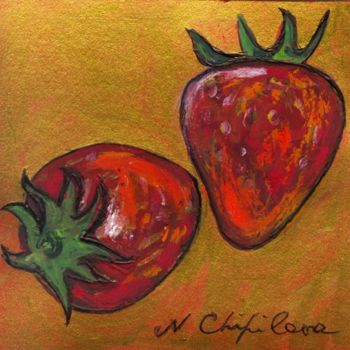 Painting titled "Deux fraises" by Nathalia Chipilova, Original Artwork, Acrylic