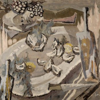 Peinture intitulée "Huîtres et raisins" par Dominique Bertrand, Œuvre d'art originale, Huile