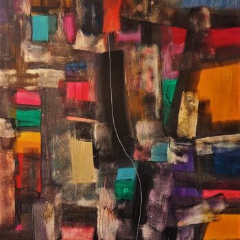Painting titled "ARLEQUINAGE/HARLEQU…" by Michele Madeleine Guillot, Original Artwork, Acrylic Mounted on Wood Stretcher fra…