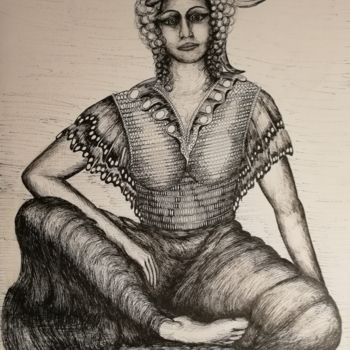 Drawing titled "La Mendiante ©" by Bega, Original Artwork, Ink