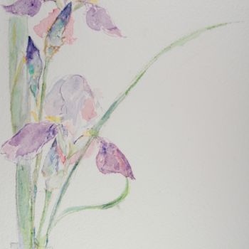 Ζωγραφική με τίτλο "iris bleus et mauves" από Catherine Claude, Αυθεντικά έργα τέχνης, Ακουαρέλα