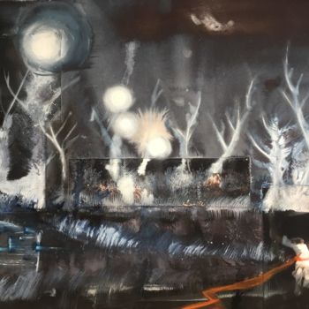 Schilderij getiteld "nocturne2." door Hugues Breton, Origineel Kunstwerk, Aquarel