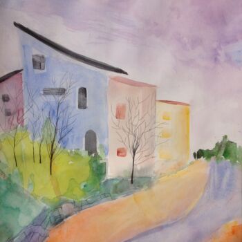Painting titled "street in Safed 4" by Janna Shulrufer, Original Artwork, Watercolor