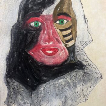 Peinture intitulée "potrait à l'oiseau" par Étienne Dupé, Œuvre d'art originale, Gouache