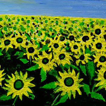 Schilderij getiteld "SUN FLOWER FIELD" door Yes, Origineel Kunstwerk, Olie