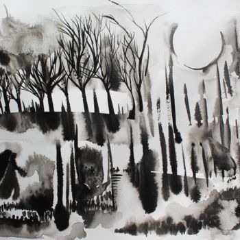 Peinture intitulée "Ceux qui se fondent…" par Clau Redier-Clément, Œuvre d'art originale, Encre Monté sur Autre panneau rigi…
