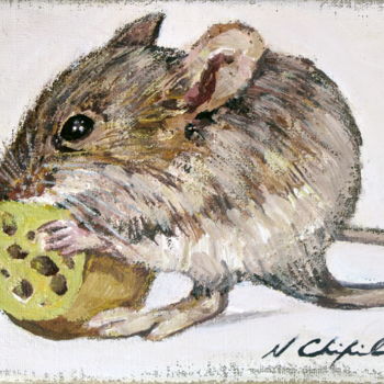 Pittura intitolato "Mouse and cheese" da Nathalia Chipilova, Opera d'arte originale, Acrilico