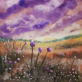 Pintura titulada "Purple sky" por Silvia D.R., Obra de arte original