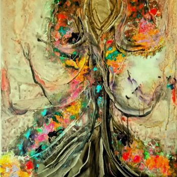 제목이 "ARBRE-FEMME DE VIE…"인 미술작품 Michele Madeleine Guillot로, 원작, 아크릴 나무 들것 프레임에 장착됨