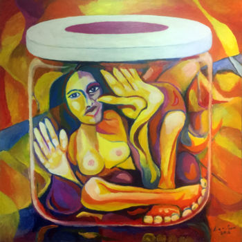 Painting titled "Locked up humanity" by Lex Veen, Original Artwork