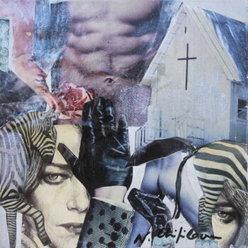Collages titled "Zèbre 1 (20x20cm)" by Nathalia Chipilova, Original Artwork, Paper cutting Mounted on Wood Stretcher frame