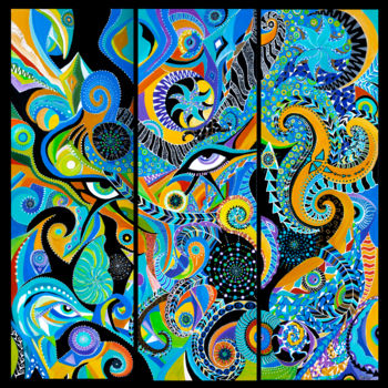 Painting titled "Paon d'or" by Mahine Graine De Lune, Original Artwork, Acrylic
