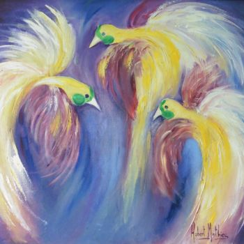 Painting titled "Les Oiseaux du Para…" by Hubert Mathieu, Original Artwork, Oil