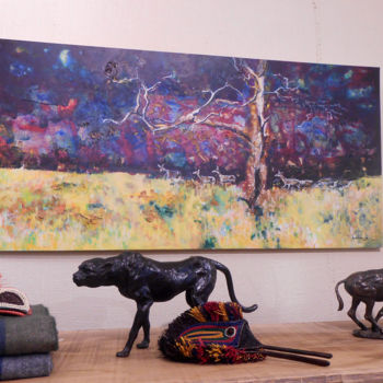 Painting titled "Biches en lisière d…" by Lorenz, Original Artwork, Acrylic Mounted on Wood Stretcher frame