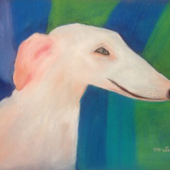 Drawing titled "white dog" by Janna Shulrufer, Original Artwork, Pastel