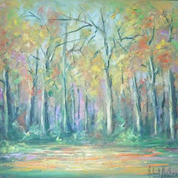Painting titled "Automne en Forêt" by Hubert Mathieu, Original Artwork, Oil