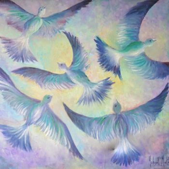 Painting titled "Pigeons Chorégraphi…" by Hubert Mathieu, Original Artwork, Oil