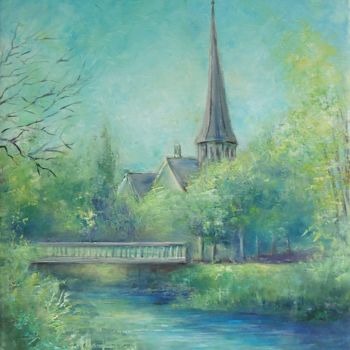 Painting titled "Bord de Seine à St…" by Hubert Mathieu, Original Artwork, Oil