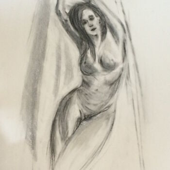 Dessin intitulée "ondine 2" par Marie Pascale Martins, Œuvre d'art originale, Fusain