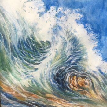 Painting titled "La déferlante" by Sylvie Boulet, Original Artwork, Watercolor