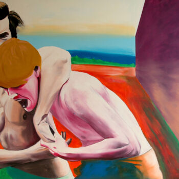 Painting titled "Trial of strenght N…" by Janos Kujbus, Original Artwork, Oil Mounted on Wood Stretcher frame