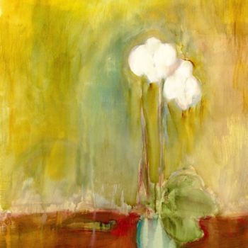 Painting titled "Orchid on Gold Back…" by Janel Bragg, Original Artwork, Watercolor
