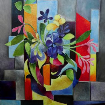 Painting titled "les violettes" by Martine Woellet, Original Artwork, Oil