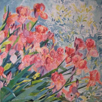 Painting titled "WILD IRISES" by David Cade, Original Artwork, Watercolor