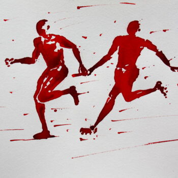 Dessin intitulée "Relais 4X100m passa…" par Henri Ibara, Œuvre d'art originale, Encre