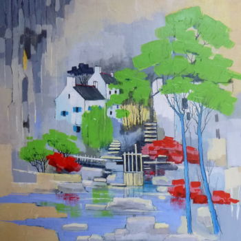 Peinture intitulée "Pont Aven III" par James Burgevin, Œuvre d'art originale, Acrylique