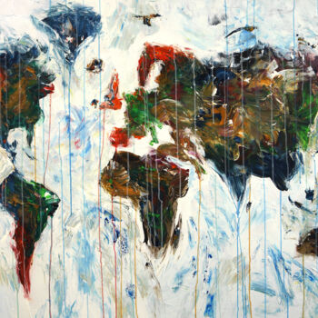Pittura intitolato "Abstract World Map…" da Peter Nottrott, Opera d'arte originale, Acrilico