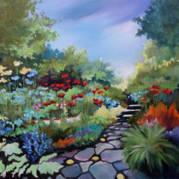Painting titled "jardin de juin" by Martine Woellet, Original Artwork, Oil