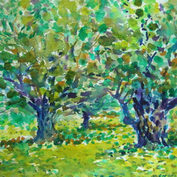 Painting titled "Olive trees 2" by Maja Grecic, Original Artwork, Watercolor