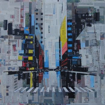 Collagen mit dem Titel "New York écrasant" von Jacques Lacourrege, Original-Kunstwerk, Acryl