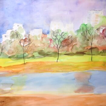 Painting titled "Tel-Aviv (Park Ayar…" by Janna Shulrufer, Original Artwork, Watercolor
