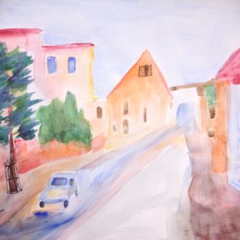 Ζωγραφική με τίτλο "street in Tel-Aviv" από Janna Shulrufer, Αυθεντικά έργα τέχνης, Ακουαρέλα
