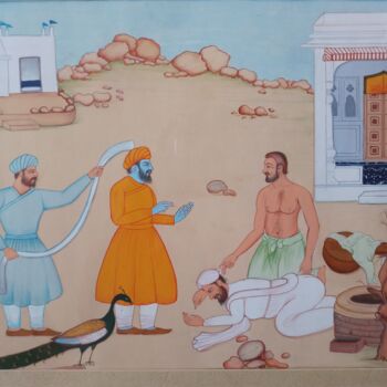 Painting titled "JANAMSHAKHIE OF GUR…" by Singh Avtar, Original Artwork, Tempera
