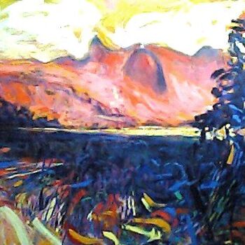 Painting titled "Por do sol na lagoa…" by Aldo Luiz De Paula Fonseca, Original Artwork, Oil