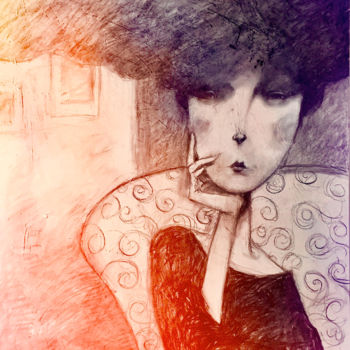 绘画 标题为“pensativa” 由Cesar Ayllón, 原创艺术品