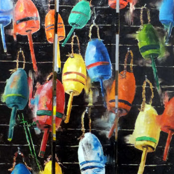 Pittura intitolato "bouchons de pêche n…" da Yveline Javer, Opera d'arte originale, Olio