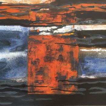 Painting titled "Incendie" by Isabelle Langlois, Original Artwork, Acrylic Mounted on Wood Stretcher frame