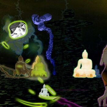 Digitale Kunst mit dem Titel "Buddha&Co5" von Rob Arbouw, Original-Kunstwerk, Digitale Malerei