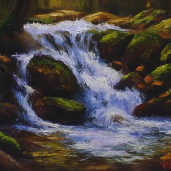 绘画 标题为“Waterfall Snowy Mou…” 由Christopher Vidal, 原创艺术品, 油