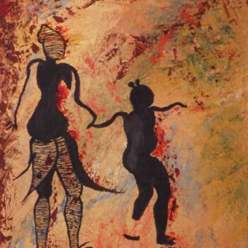 Painting titled "Maternité primitive…" by Virginie Le Roy, Original Artwork, Oil