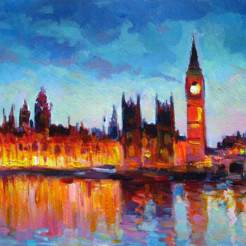 Schilderij getiteld "Evening lights of L…" door Vladimir Lutsevich, Origineel Kunstwerk, Acryl